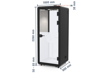 Büro Telefonzelle / Telefonkabine LIA100 mit Milchglasfolie für 1 Person, Schwarz, 870 mm x 866 mm Raumfläche 