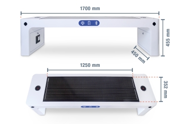 Banc solaire SBS170i-LS, avec haut-parleur, 90 W, 1.700 mm x 450 mm x 455 mm, TecMaschin 