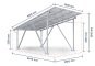 Vermasstes Carport mit Solarpaneelen, Regenrinne und abgestelltem Auto