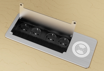 Konferenztisch ELLA480i Beige mit Induktionsladestation + 16 Stühle MARINA 