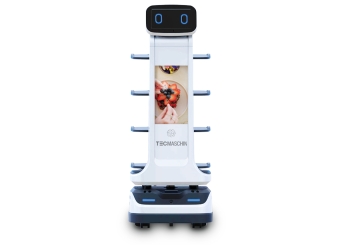 Robot serveur restaurant Robi4-HD, 4 niveaux de tablettes, 490 mm x 580 mm x 1.290 mm, TecMaschin 