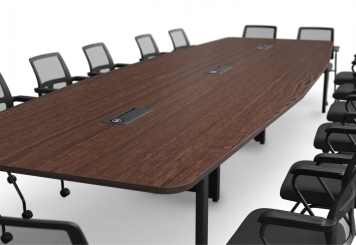 Konferenztisch ELLA480i Dunkel mit Induktionsladestation + 16 Stühle EMMA 