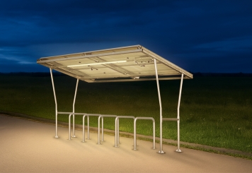 Abri à vélos F350/5-SL avec éclairage LED, accumulateur solaire et 4 modules solaires pour 12 vélos, TOPREGAL 