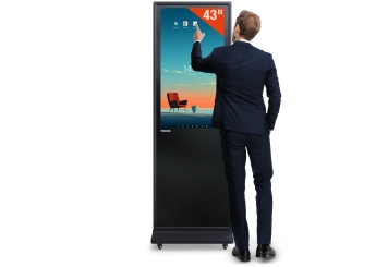 Mobile digital display totem DKST-LED43 with touchscreen incl. transport box, Black, 43 in display, Android 13, TecMaschin 