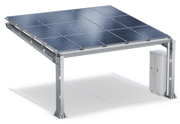 Abri voiture PP2/40-G6300-1, simple face, panneau de base avec 15 modules solaires y compris Wallbox et armoire de commande, SoloPort 