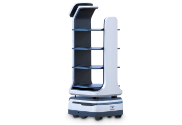 Robot serveur restaurant Robi4-HD, 4 niveaux de tablettes, 490 mm x 580 mm x 1.290 mm, TecMaschin 