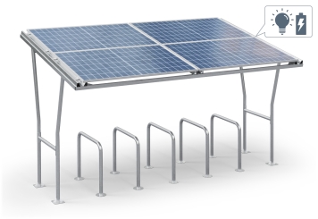 Abri à vélos F350/5-SL avec éclairage LED, accumulateur solaire et 4 modules solaires pour 12 vélos, TOPREGAL 