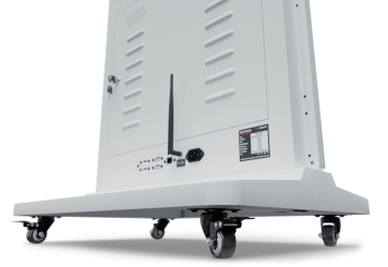 Mobile digital display totem DKST-LED43 with touchscreen incl. transport box, White, 43 in display, Android 11, TecMaschin 