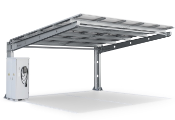 Abri voiture PP2/40-G6300-1, simple face, panneau de base avec 15 modules solaires y compris Wallbox et armoire de commande, SoloPort 