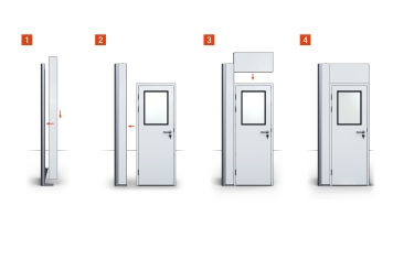 Hallenbüro Meisterbüro PREFAB-6, 2 Fenster, 1 Tür (7 Wand-Paneele, 2 Decken-Paneele) 