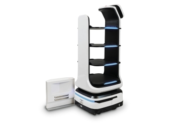 Robot serveur restaurant Robi4-HD, 4 niveaux de tablettes, 490 mm x 580 mm x 1.290 mm, TecMaschin 