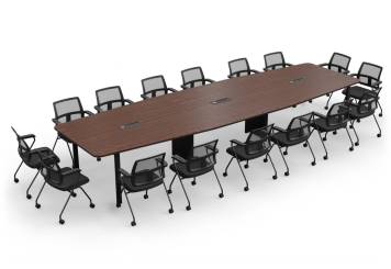 Konferenztisch ELLA480i Dunkel mit Induktionsladestation + 16 Stühle EMMA 