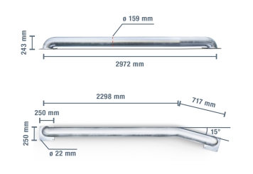 Guide roues camions - kit complet à gauche et à droite, longueur 2.972 mm, diamètre 159 mm en Acier 